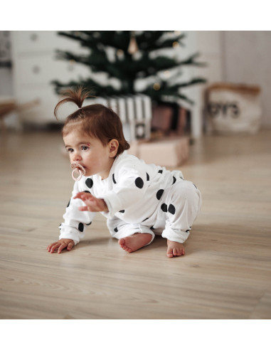 Cotton Kids Pyjamas – White with black dots