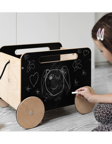 Wooden Toy Chest on Wheels - blackboard