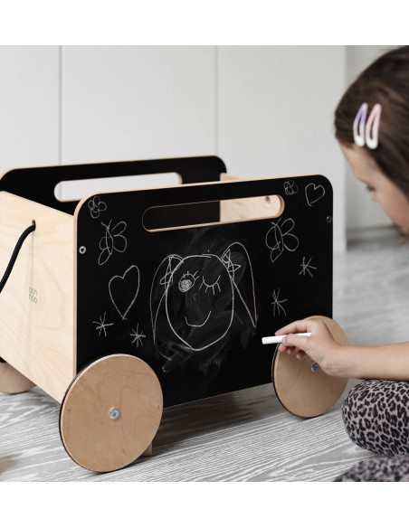 Wooden Toy Chest on Wheels - blackboard