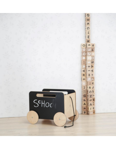 Wooden Toy Chest on Wheels - blackboard