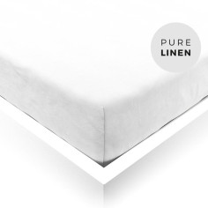 Pure White Linen Double Fitted Sheet