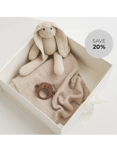 Darilni komplet z bež zajčkom v škatli