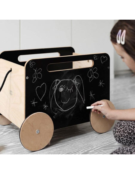 Wooden Toy Chest on Wheels - blackboard