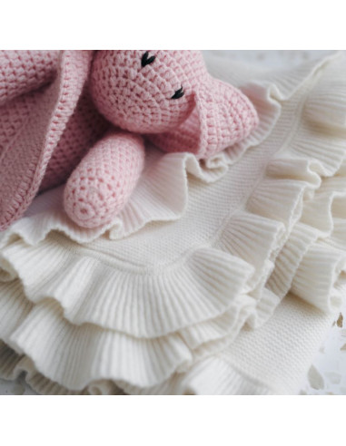 Frill Cashmere Baby Blanket in Cream