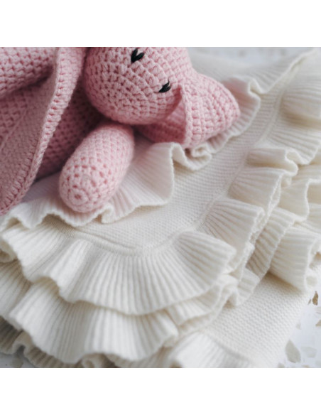 Frill Cashmere Baby Blanket in Cream