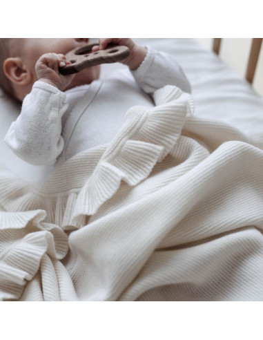 Frill Cashmere Baby Blanket in Cream