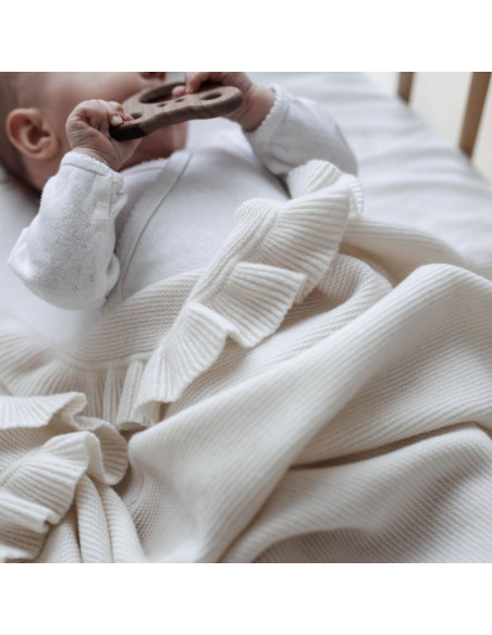 Frill Cashmere Baby Blanket in Cream