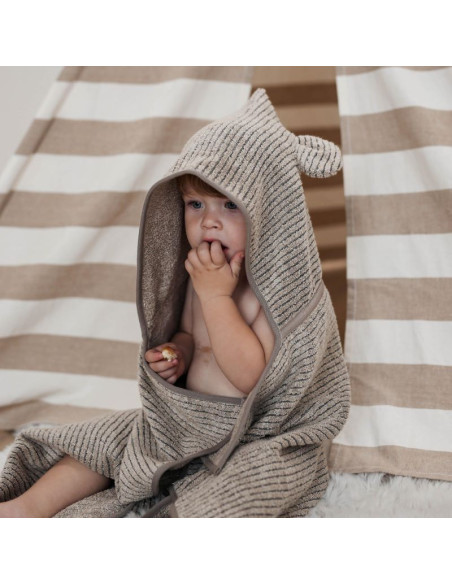 Hooded Baby Terry Bath Towel in Warm Grey