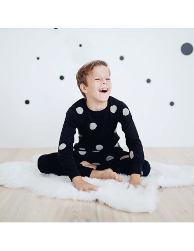 Cotton Kids Pyjamas – Black with grey dots
