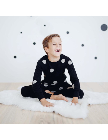 Cotton Kids Pyjamas – Black with grey dots