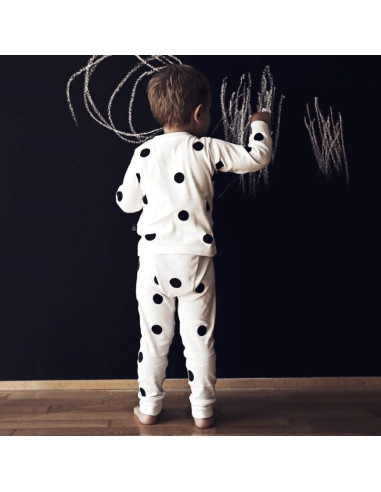 Cotton Kids Pyjamas – White with black dots