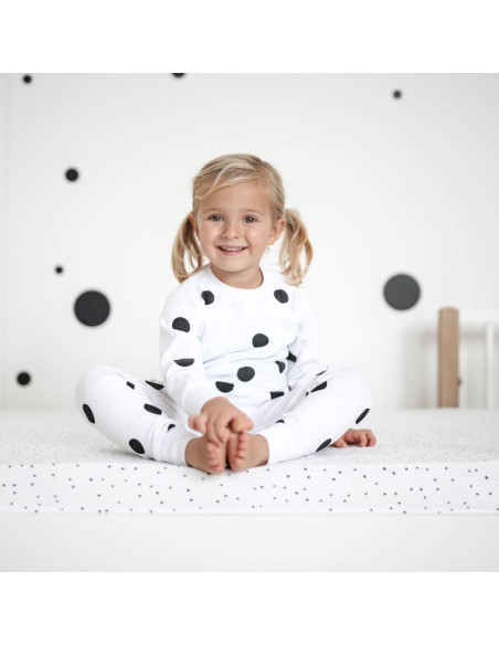 Cotton Kids Pyjamas – White with black dots
